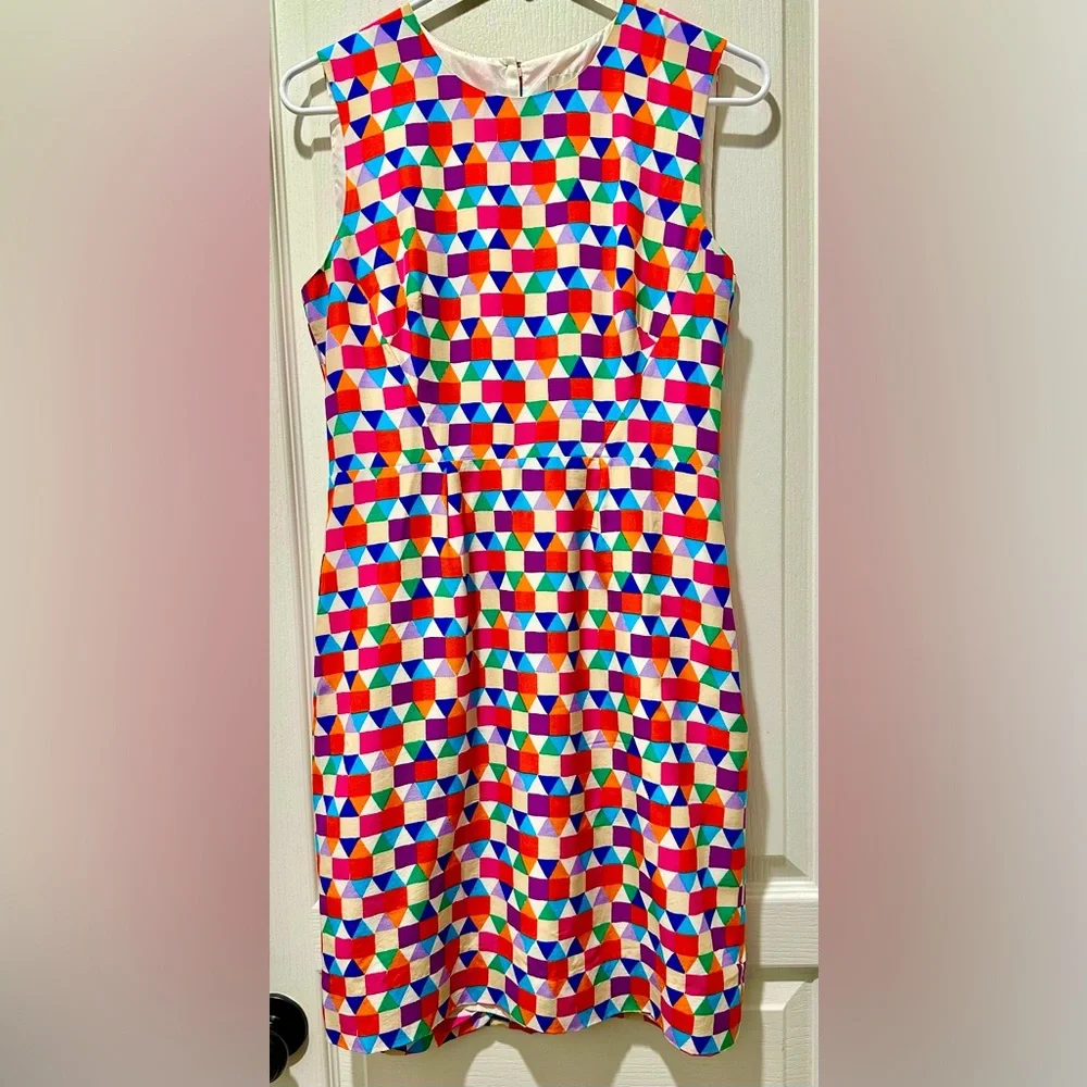 Kate Spade Short Sleeve Abbey Silk Blend Sheath Dress In Vibrant Geo Print ZB4
